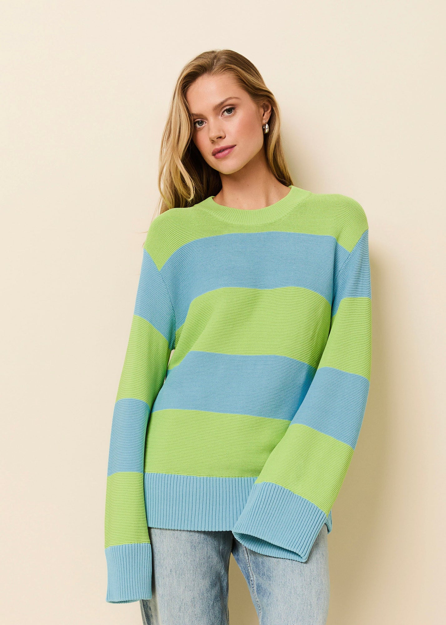 Womens | Tate Sweater | Ocean Mist/Sour Apple Rugby Stripe