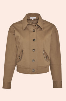 Cotton Twill Leather Trim Jacket | Camel