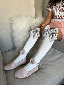 Abigail Satin Bow Socks  | Silver