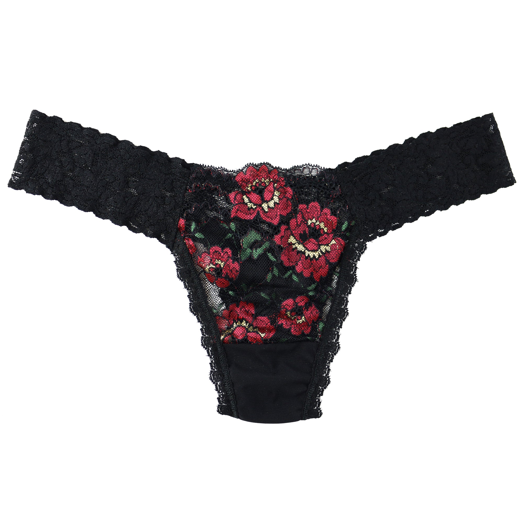 Signature Lace Low Rise Thong | Black Multi