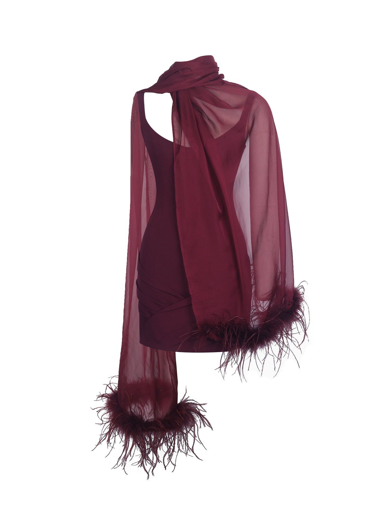 Tori Pleated Mini Dress with Chiffon Scarf | Wine Red