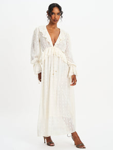 Safiya Jacquard Chiffon Long Sleeve Maxi Dress | White