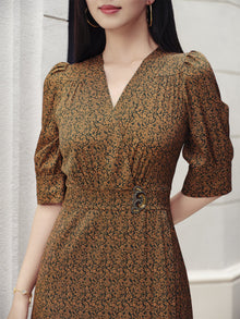 One-Piece Tea-Length Dress | Brown
