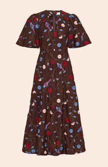 Embroidered Cotton Midi Dress | Chestnut Multi