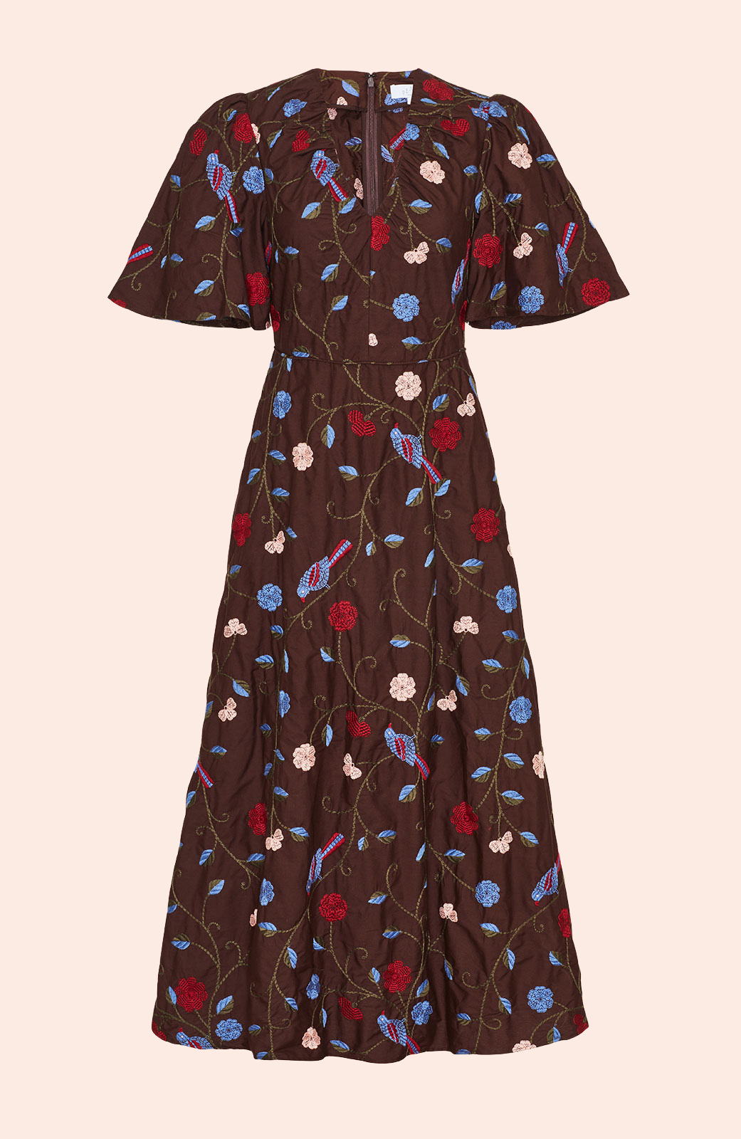 Embroidered Cotton Midi Dress | Chestnut Multi