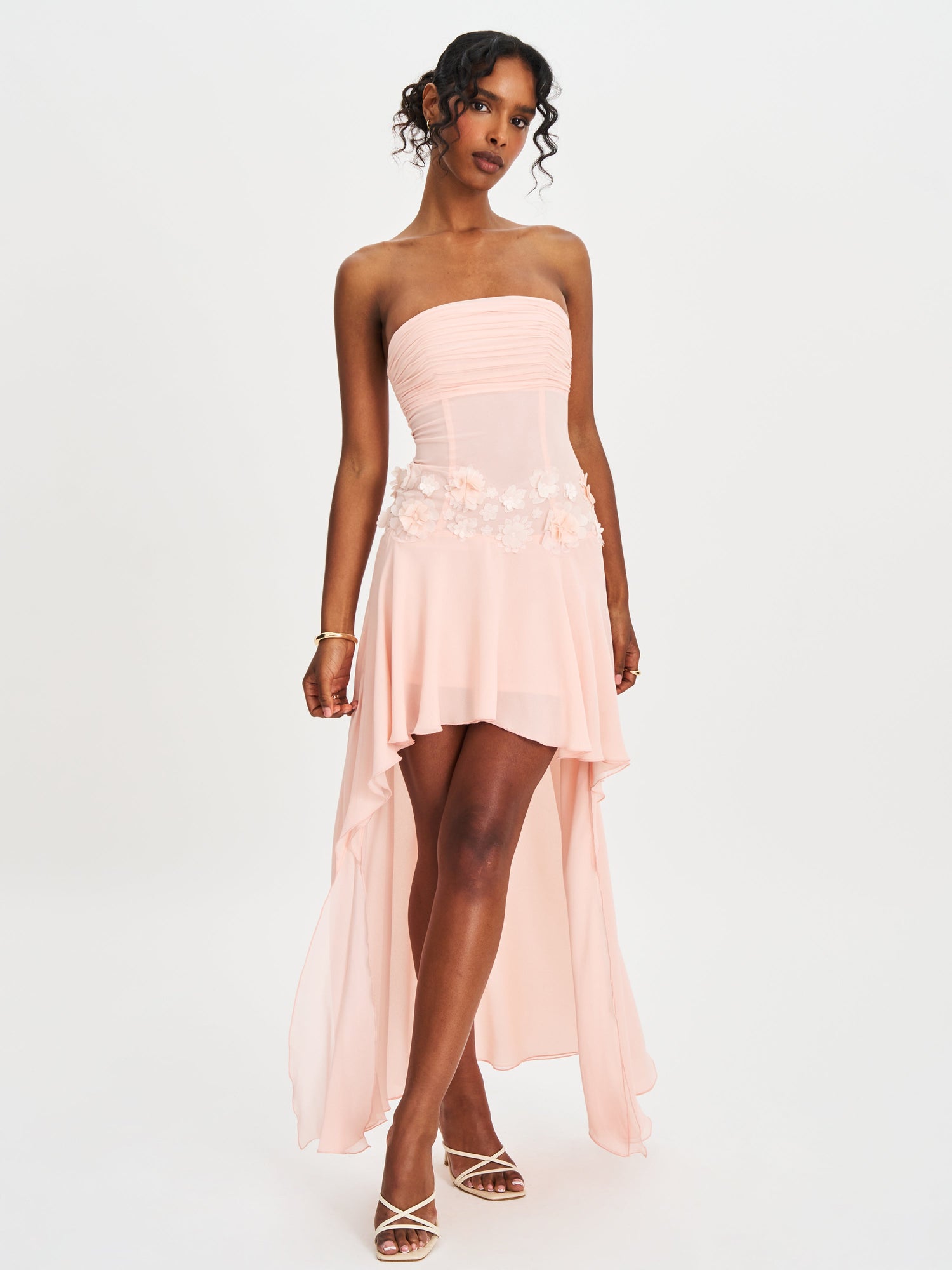 Mae Ruched Breast Applique Trim Trailing Dress | Pink