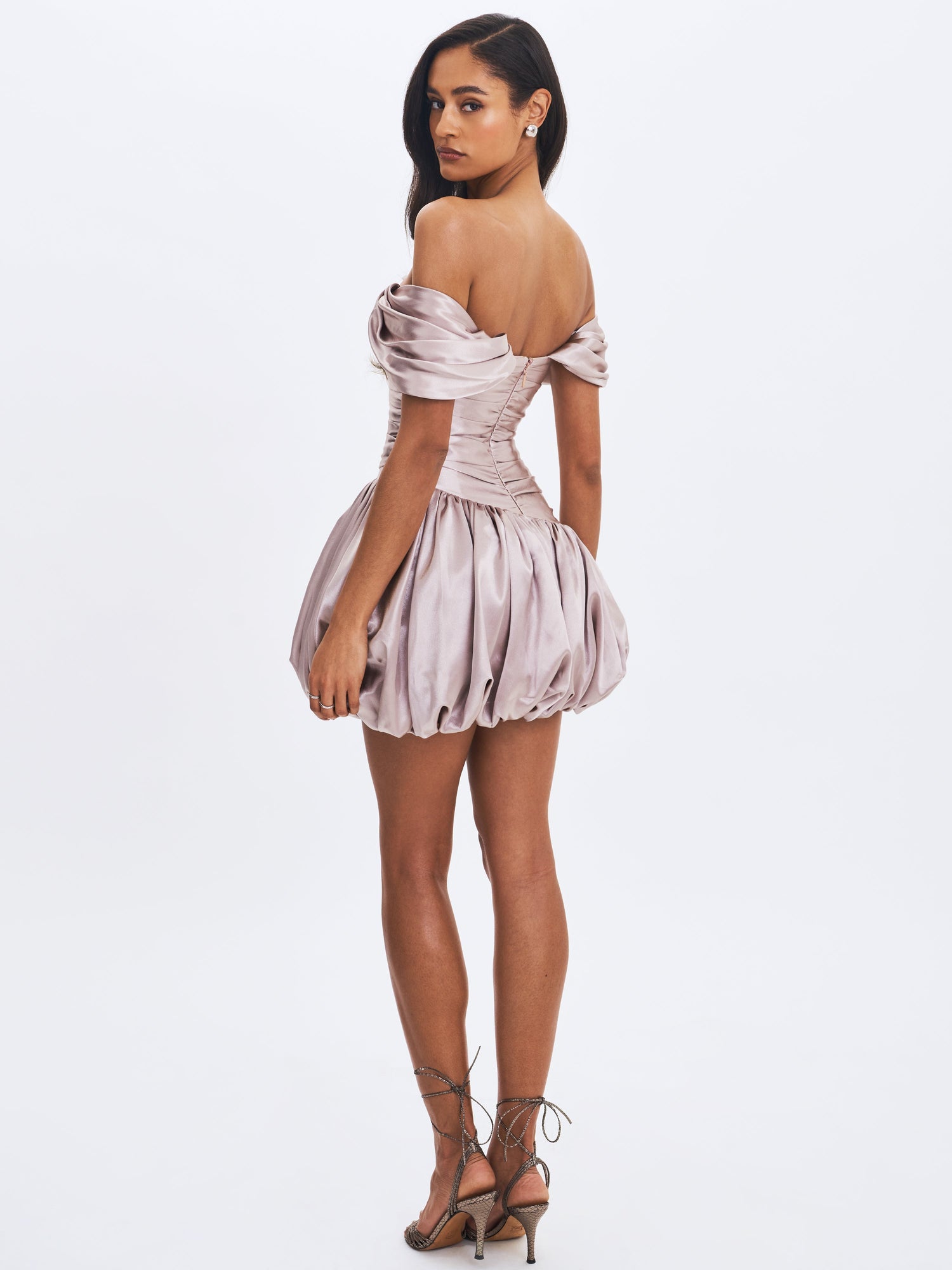 Milena Ruched Asymmetrical Bubble Mini Dress | Champagne