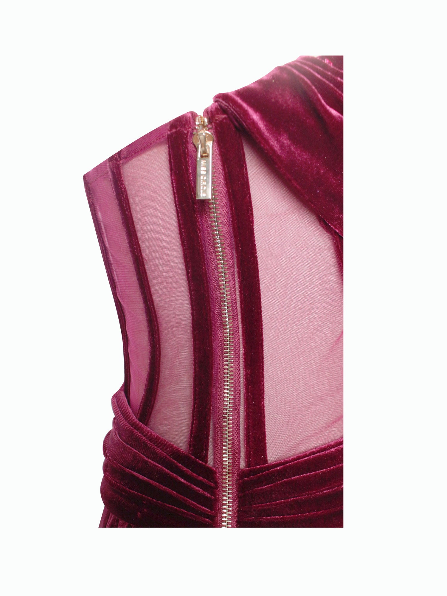 Octavia Draping Crystal Corset High Slit Velvet Gown | Burgundy