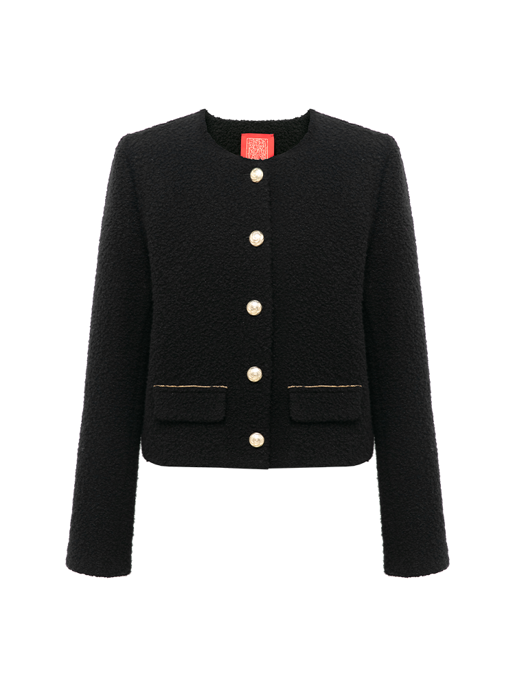 Parisian-style Boucle Cropped Jacket | Black