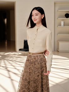 Wool Cashmere Knitted Cardigan | Beige
