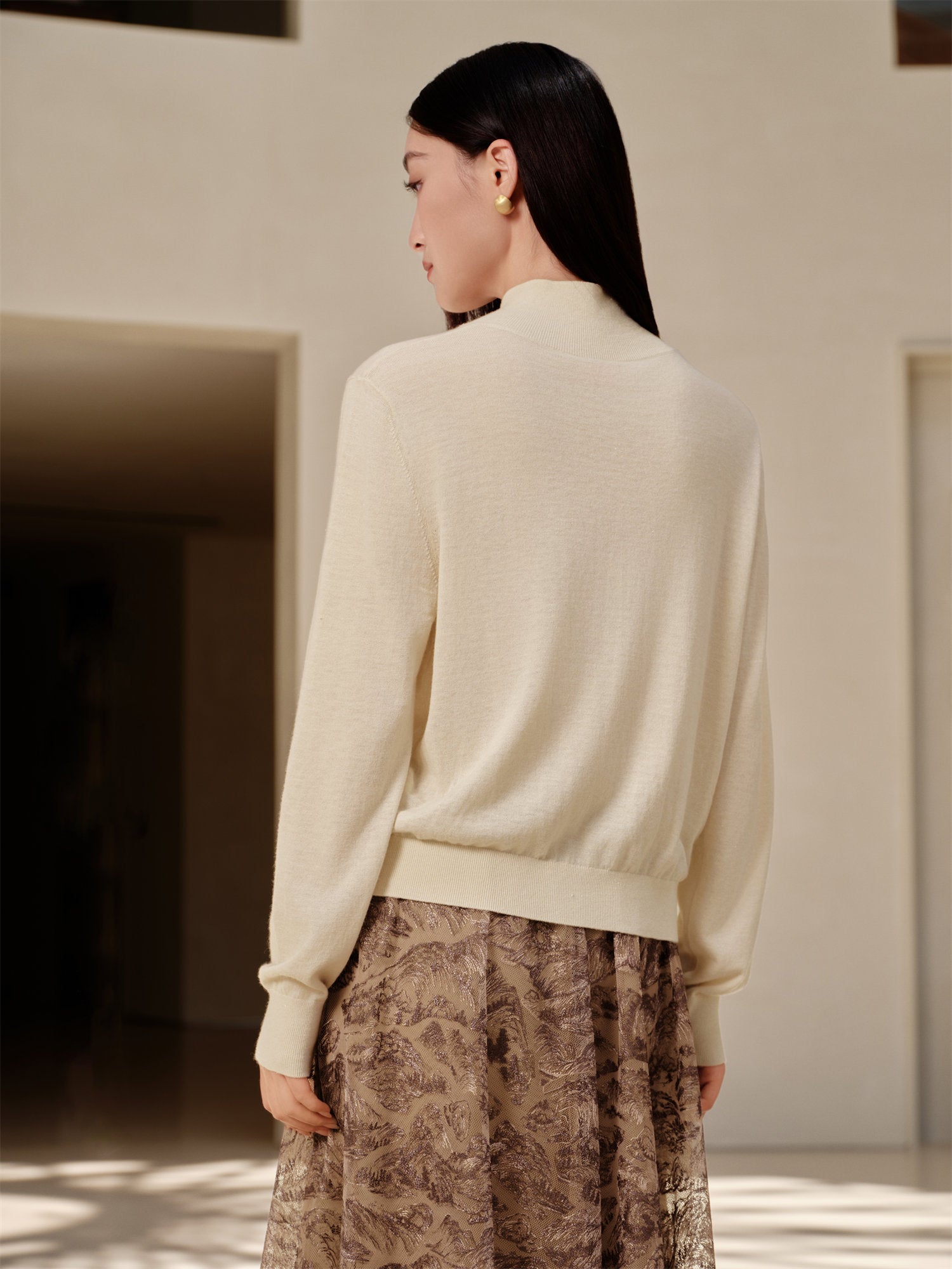 Wool Cashmere Knitted Cardigan | Beige