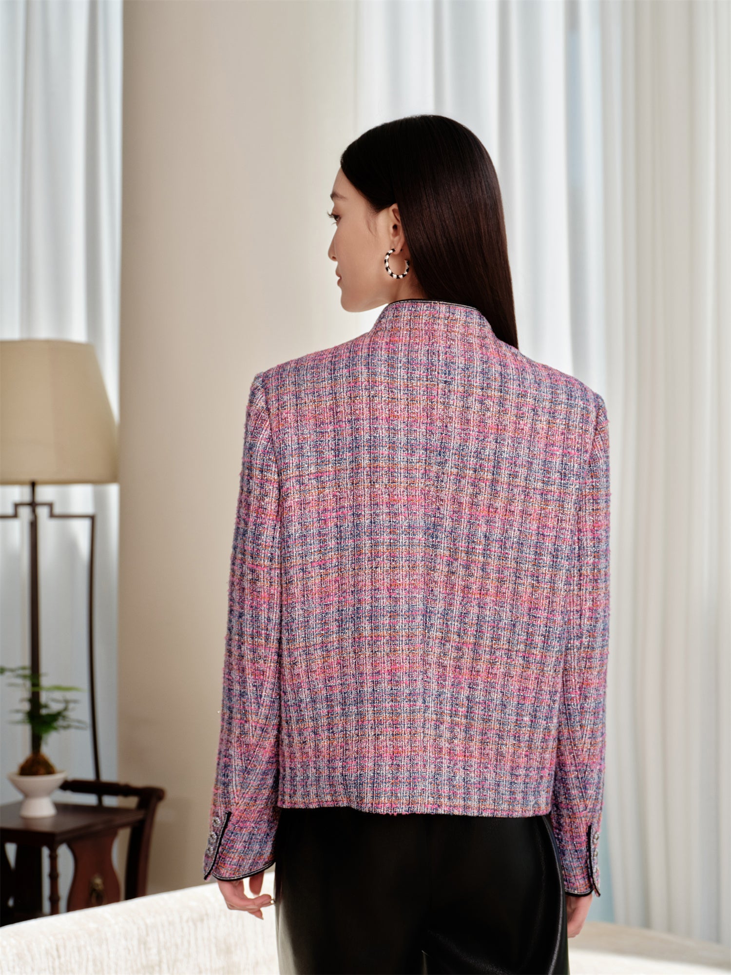 Small Stand Collar Boxy Jacket | Purple
