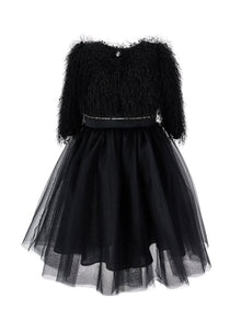 Girls | Silk-Touch Tulle Dress With Fringing | Black
