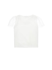 Girls | Organic Cotton T-Shirt With Tulle Sleeves | Cream