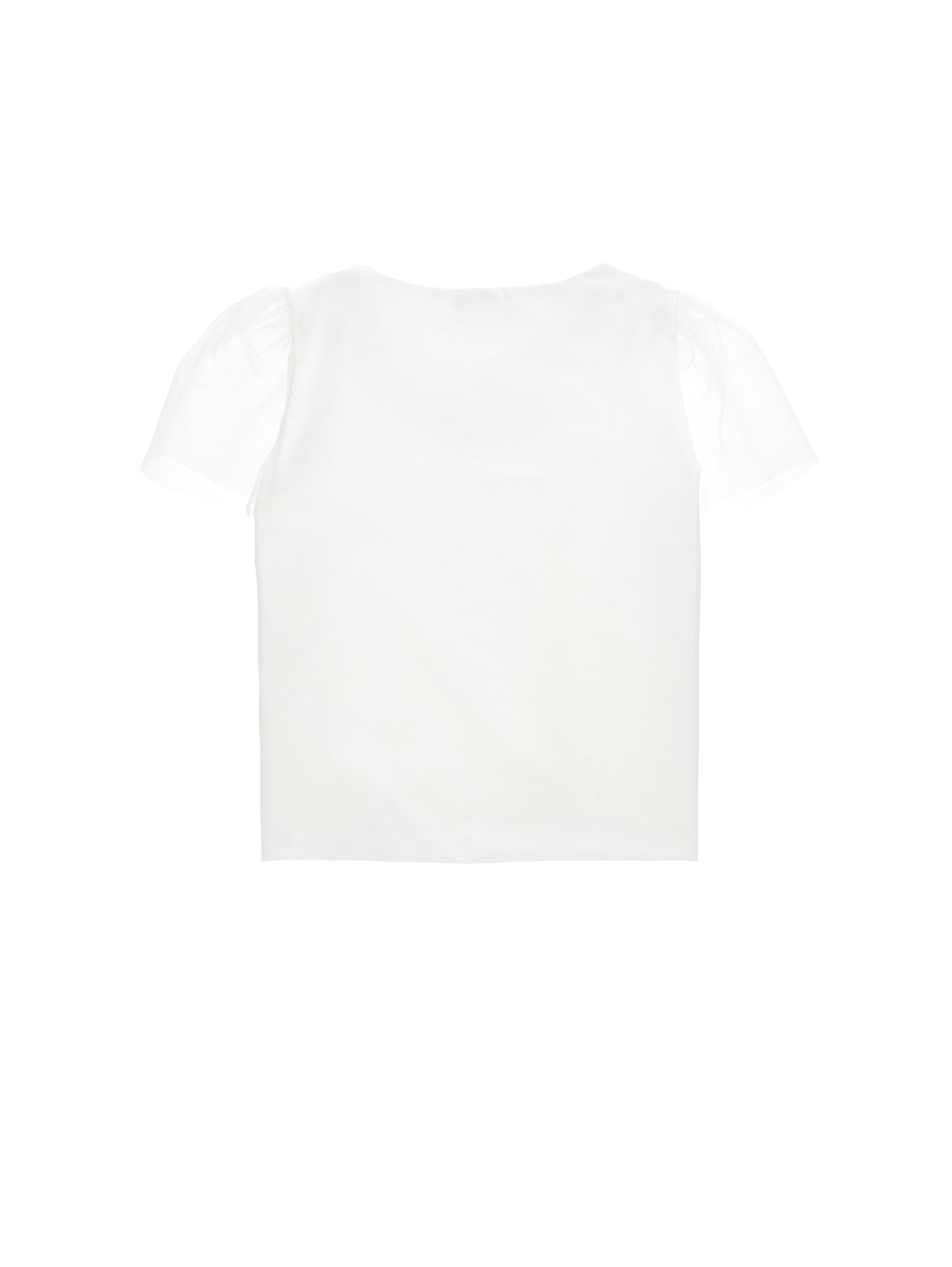 Girls | Organic Cotton T-Shirt With Tulle Sleeves | Cream