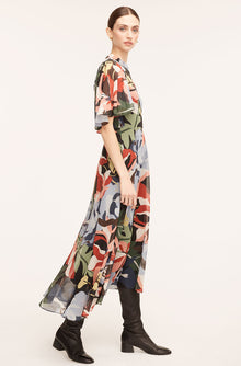 Botanical Garden Silk Flutter Sleeve Dress | Botanical Garden Black Combo