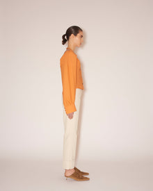 Tami Light Poplin Tie-Neck Top | Orange Merino