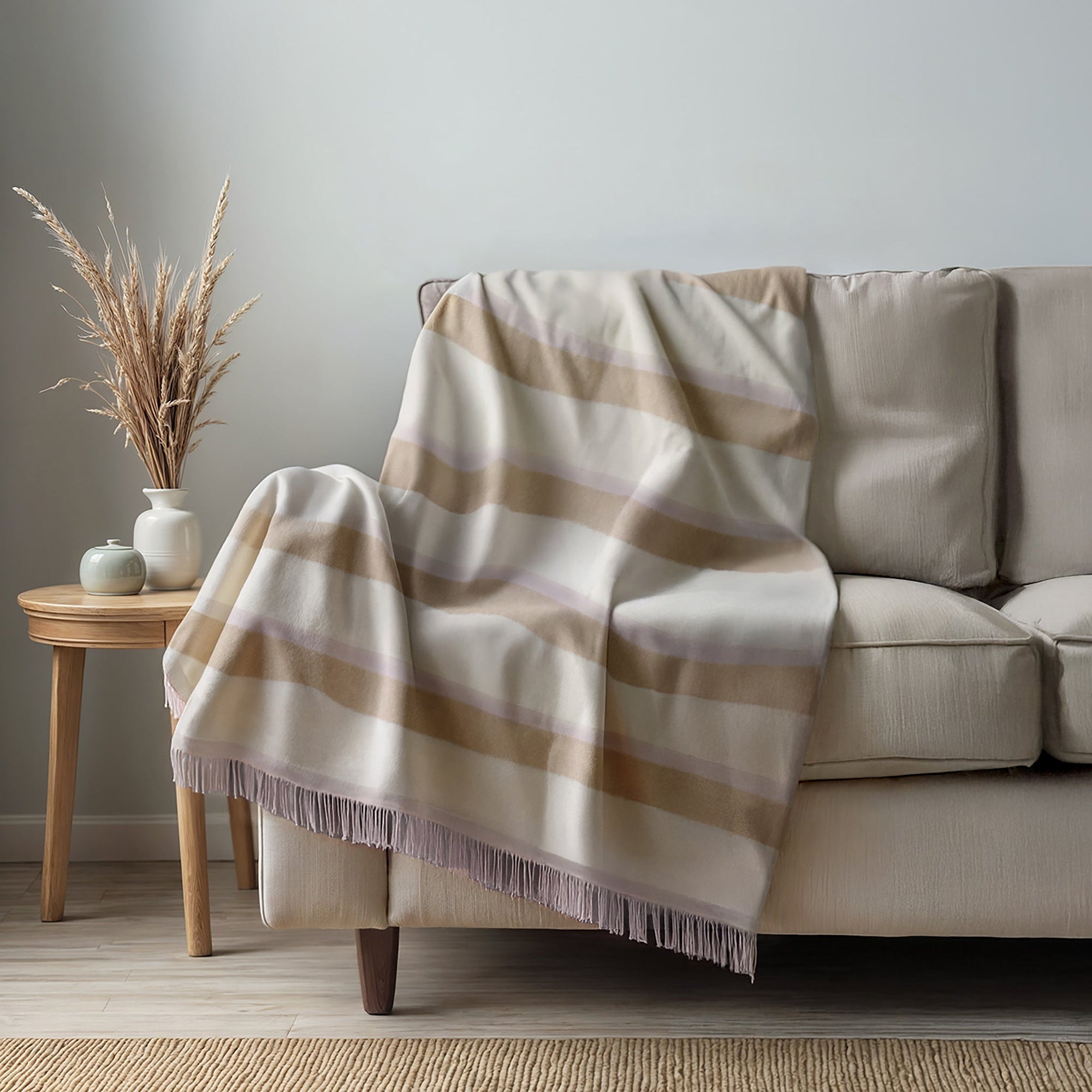 Cashmere Striped Throw With Fringes | Pink Combo