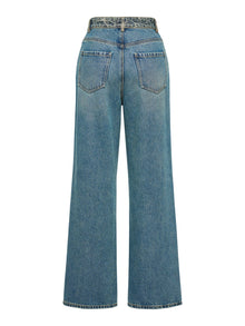 Sophisticated High-Waist Cotton Jacquard Jeans | Blue