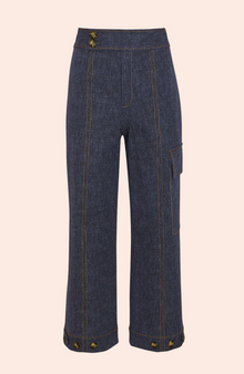 Stretch Denim Button Detail Pant | Midnight