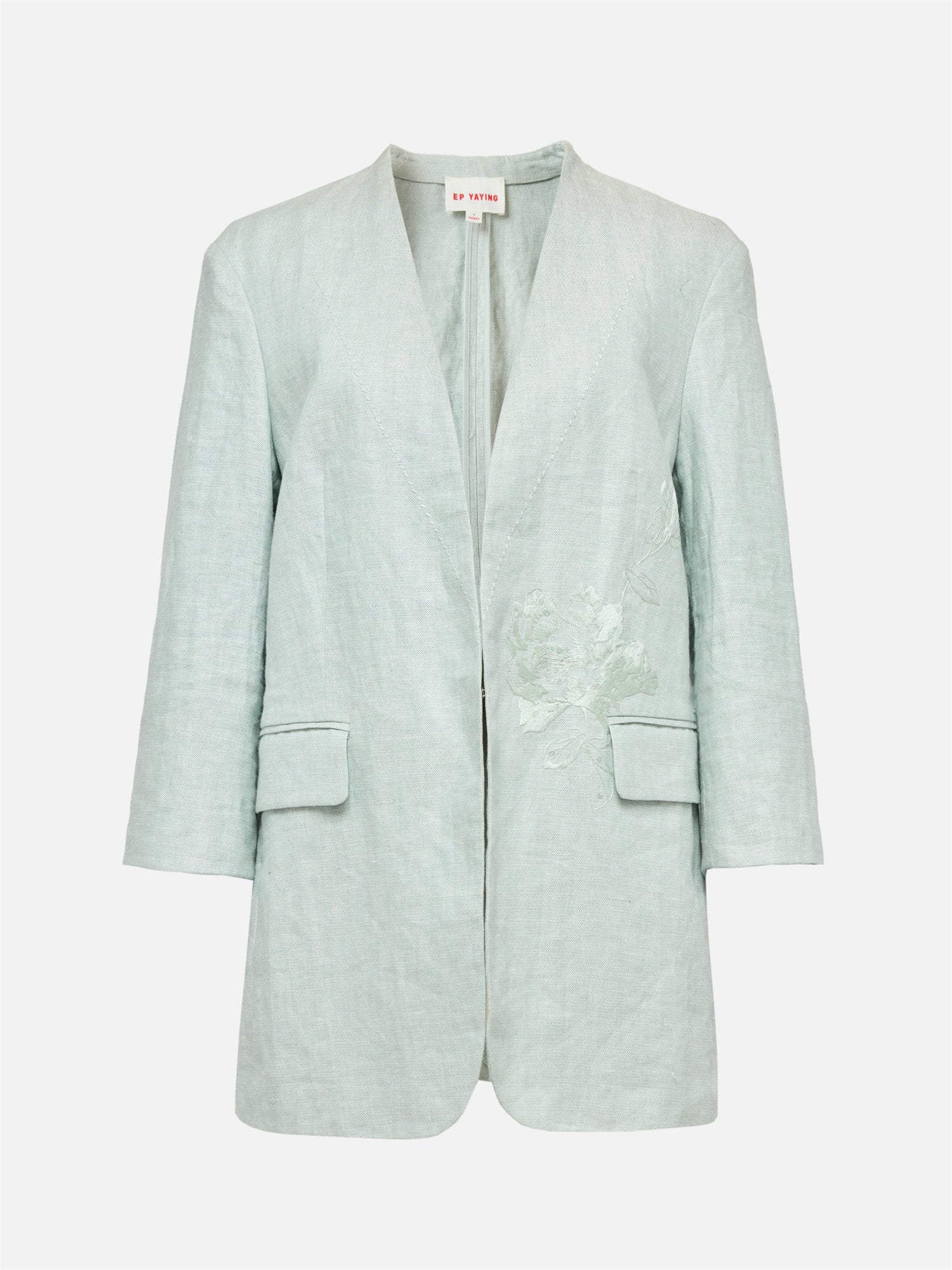 Collarless Linen Blazer | Green