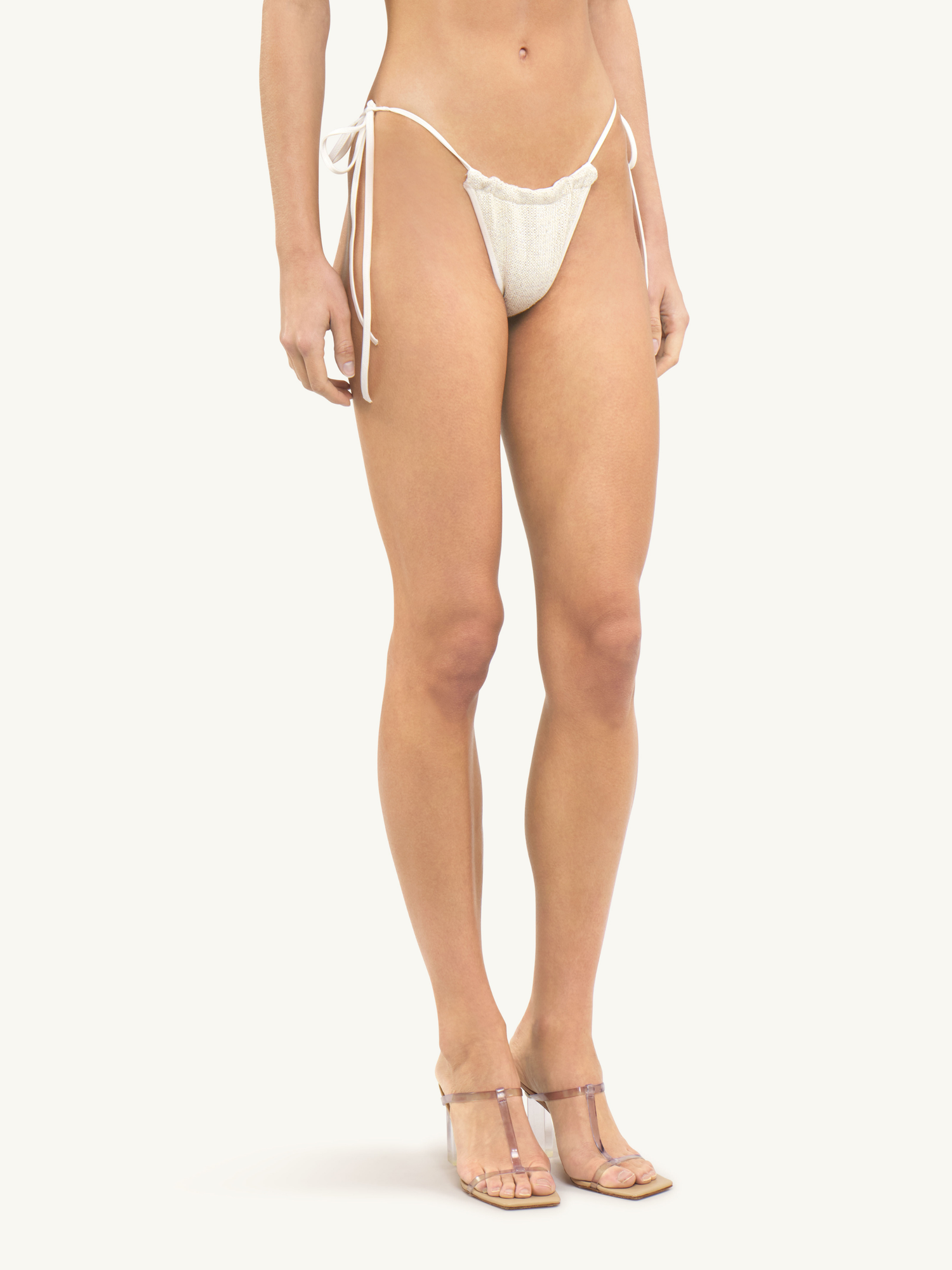 Mia Knitted String Bikini Bottom | Ivory Sequin