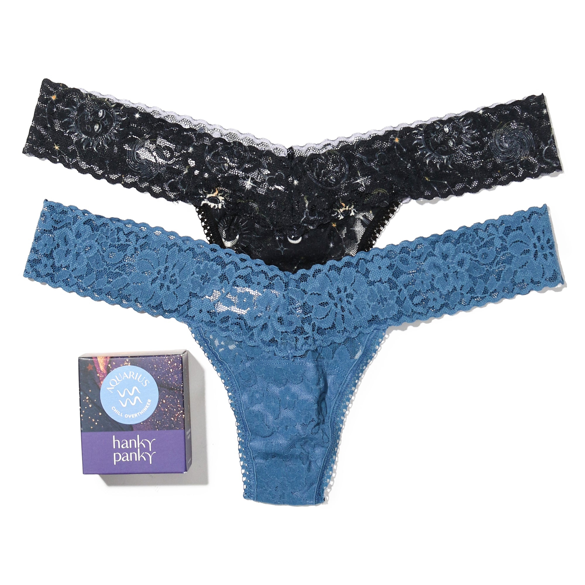 Daily Lace Leo Astrology 2-Pack Low Rise Thong | Aquarius-Storm Cloud/Constellation