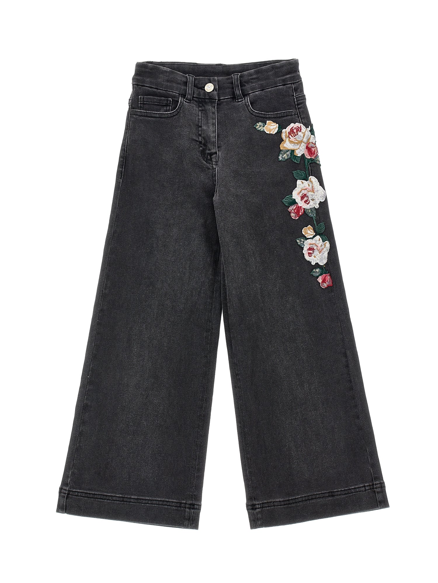 Girls | Embroidered Denim Trousers | Black