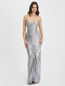 Sable Ruched Glitter Mermaid Gown | Silver