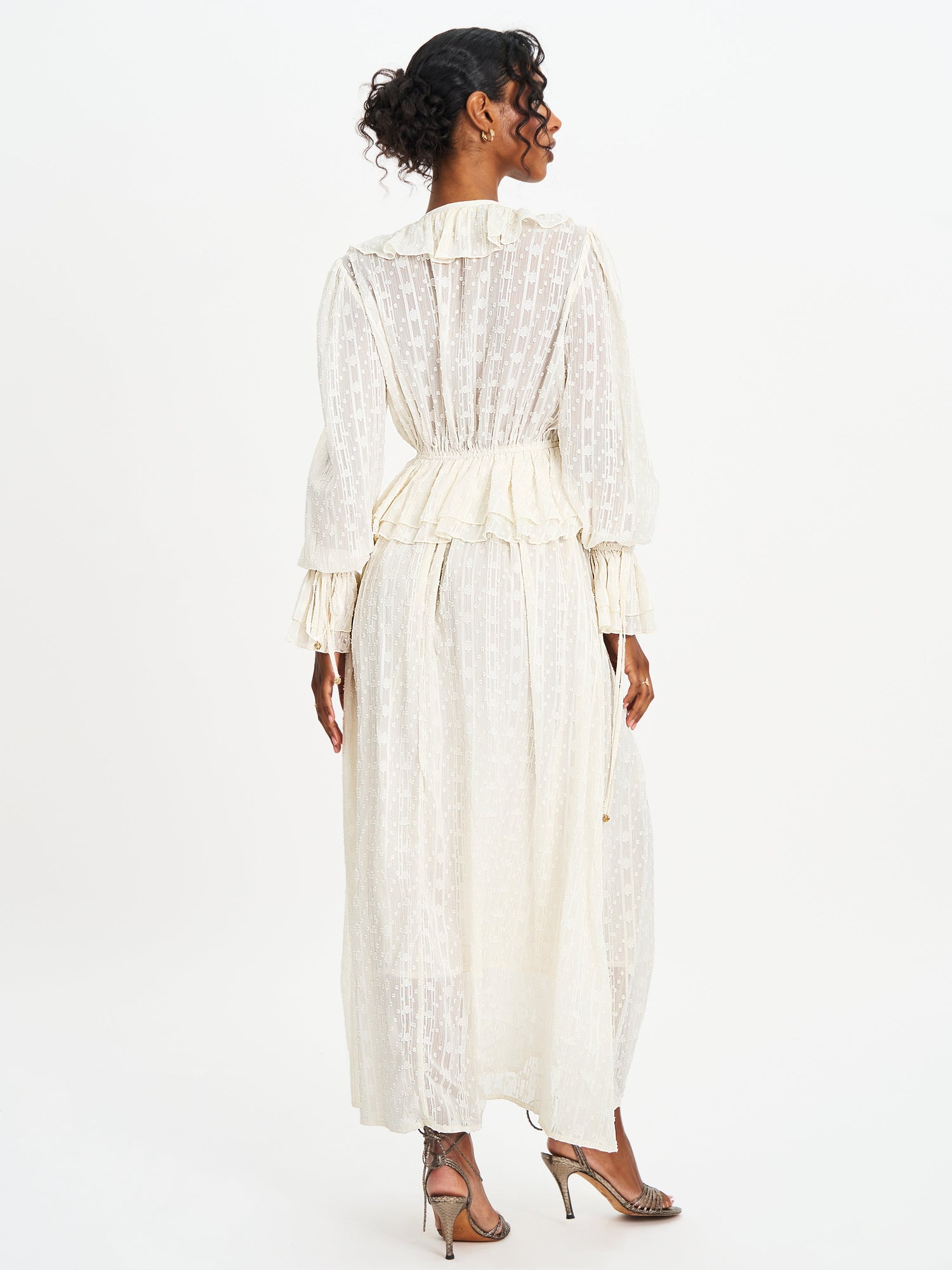 Safiya Jacquard Chiffon Long Sleeve Maxi Dress | White