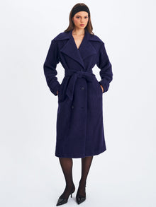 Jaelyn Wool Blend Double-Breasted Belted Coat | Midnight Blue