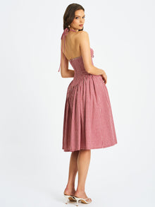 Susanna Red Cotton Gingham Drop Waist Midi Dress | Red Gingham