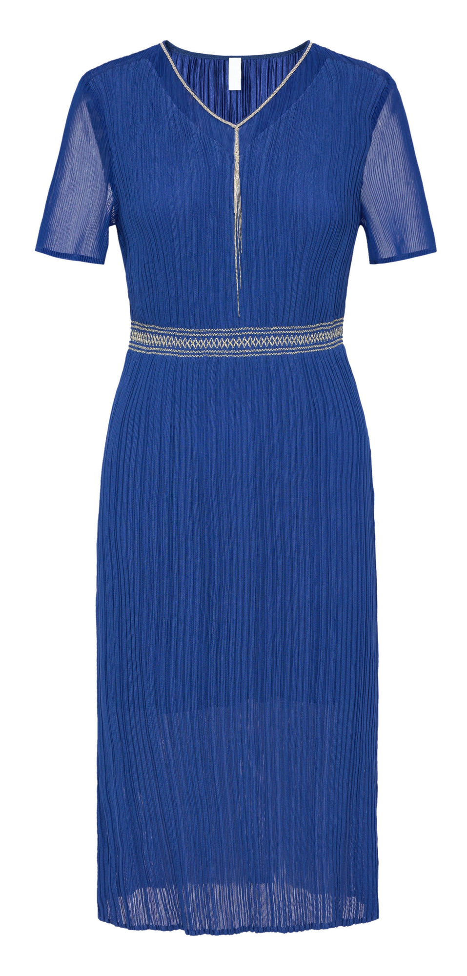 V-neck Waist-fitted Dress | Blue