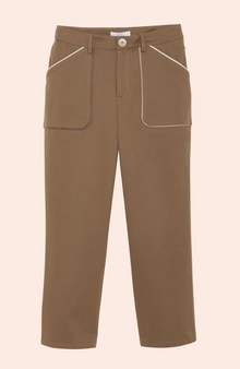 Cotton Twill Leather Trim Pant | Camel