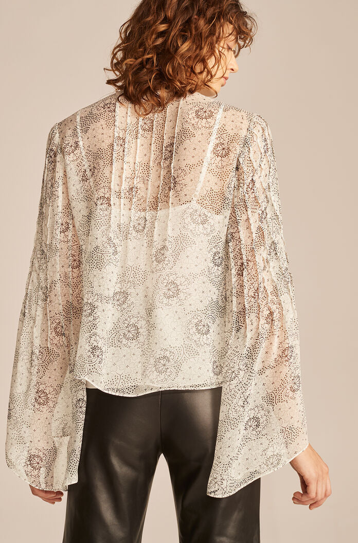 Long Sleeve Pintuck Top | Ivory Combo