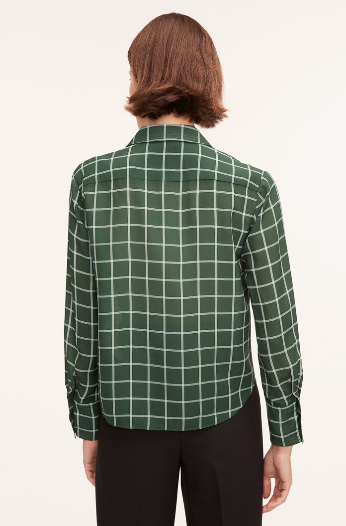 Windowpane Silk Pleated Blouse | Windowpane Jasper Green Combo