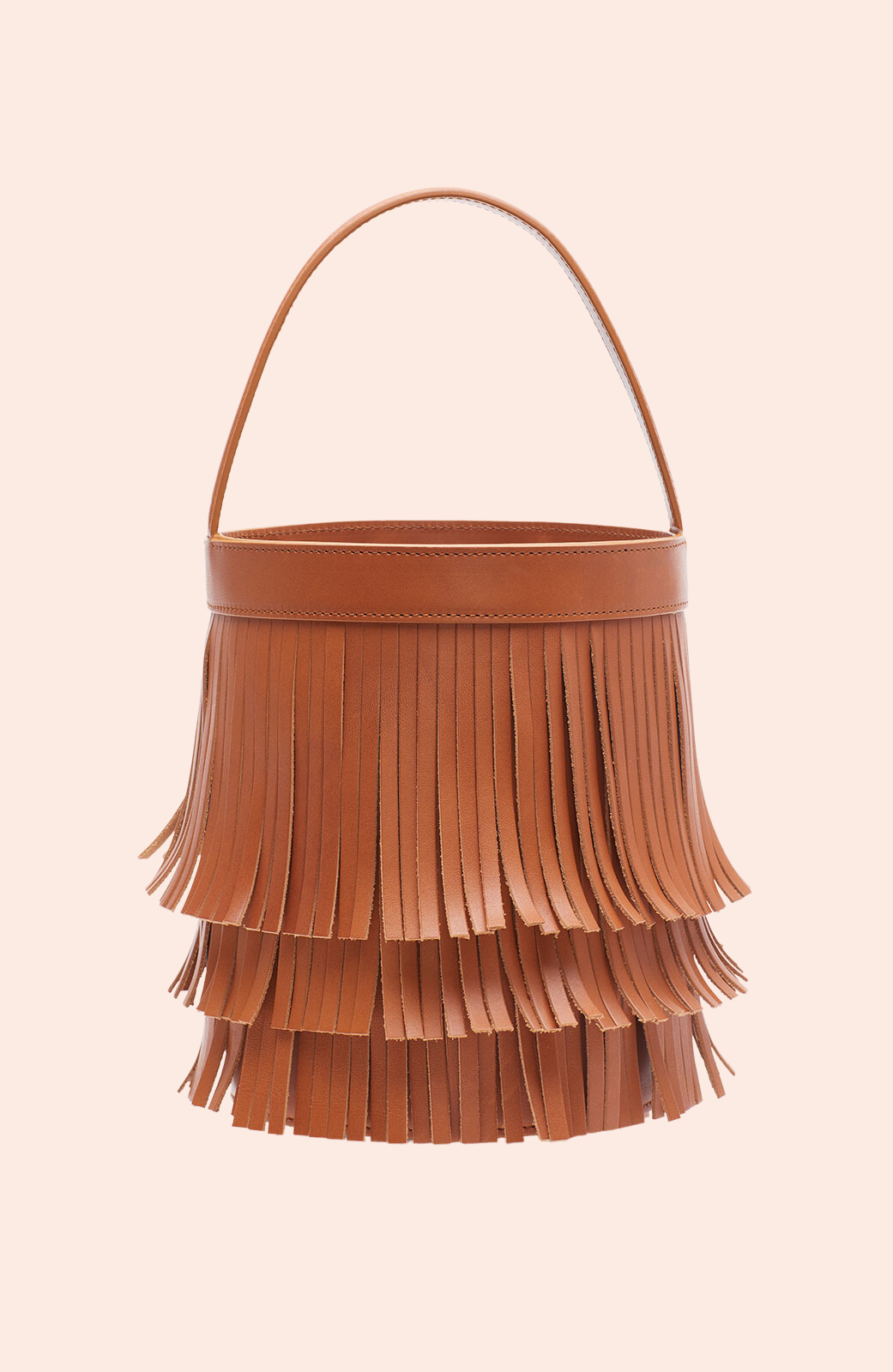 Leather Fringe Bucket Bag | Cognac