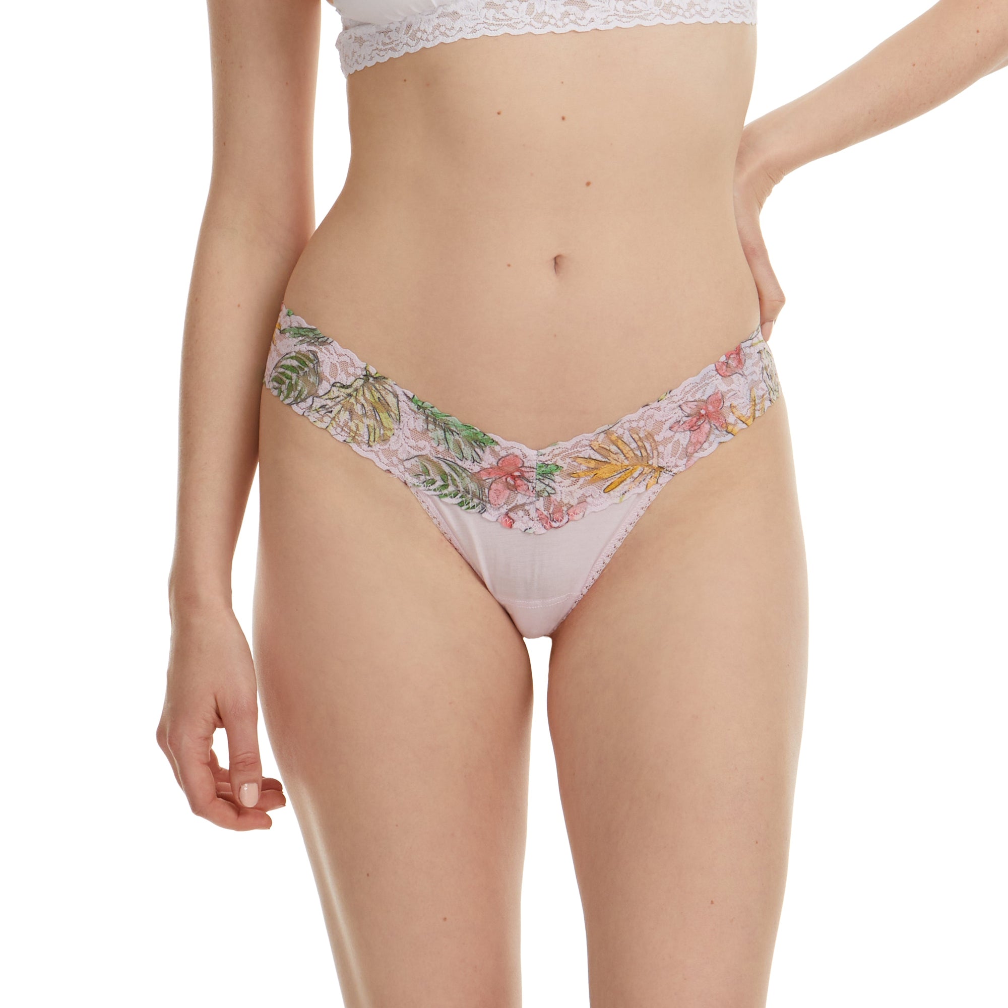Cotton Low Rise Thong | Island Pink x Lovely Leaves