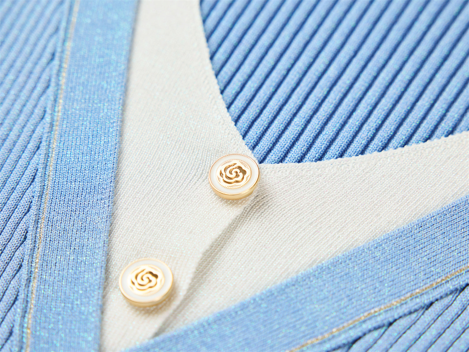 Silk and Acetate V-Neck Color-Blocked Design Dress | Blue