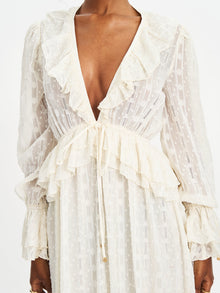Safiya Jacquard Chiffon Long Sleeve Maxi Dress | White