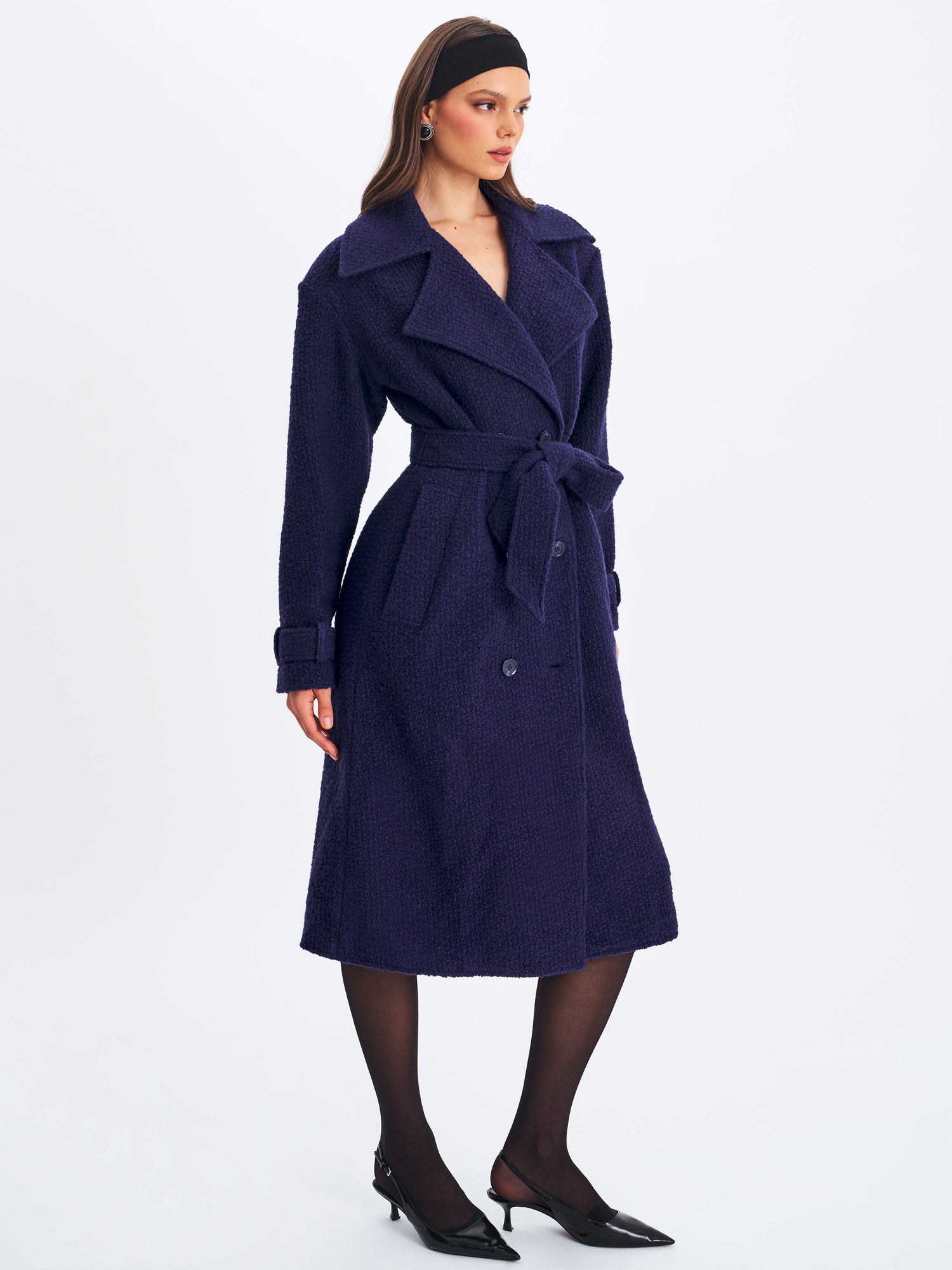 Jaelyn Wool Blend Double-Breasted Belted Coat | Midnight Blue