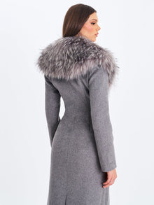 Faye Wool Blend Single-Breasted Coat with Removable Faux Fur Collar | Grey