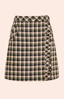 Woven Plaid Wrap Skirt | Olive/Rose