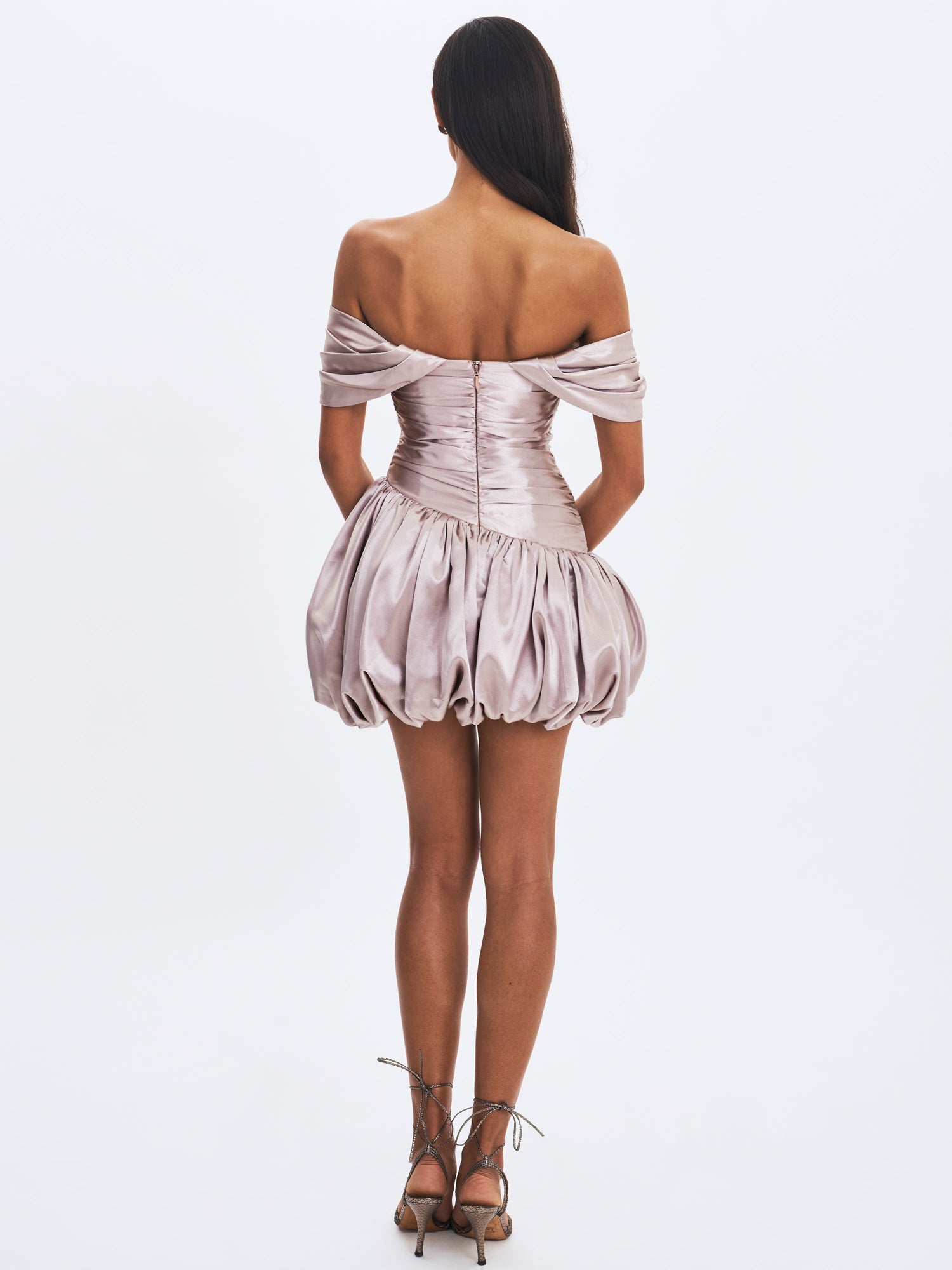 Milena Ruched Asymmetrical Bubble Mini Dress | Champagne