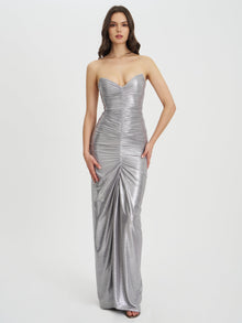 Sable Ruched Glitter Mermaid Gown | Silver