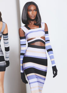 HERVÉ LÉGER X LAW ROACH STRIPED BANDAGE CUTOUT GOWN