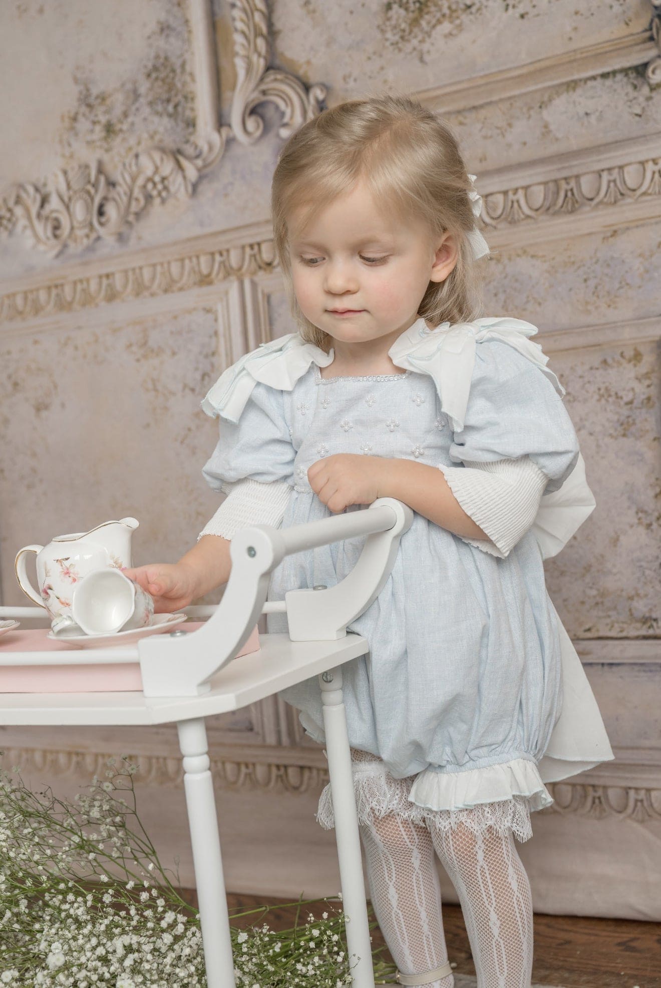 Charlotte Baby Blue Linen Romper - Petite Maison Kids