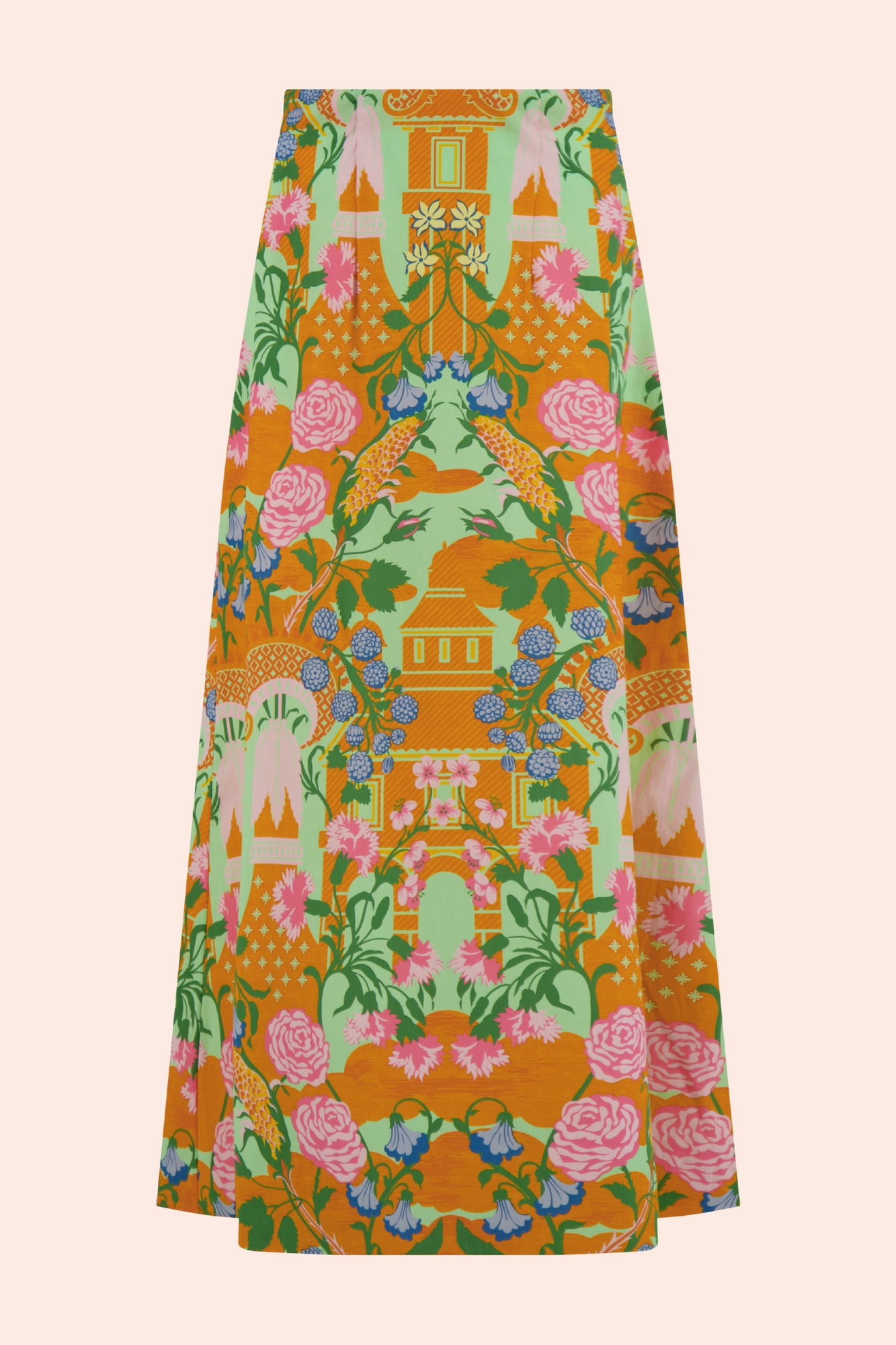 Rose Garden Cotton Midi Skirt | Marigold Multi