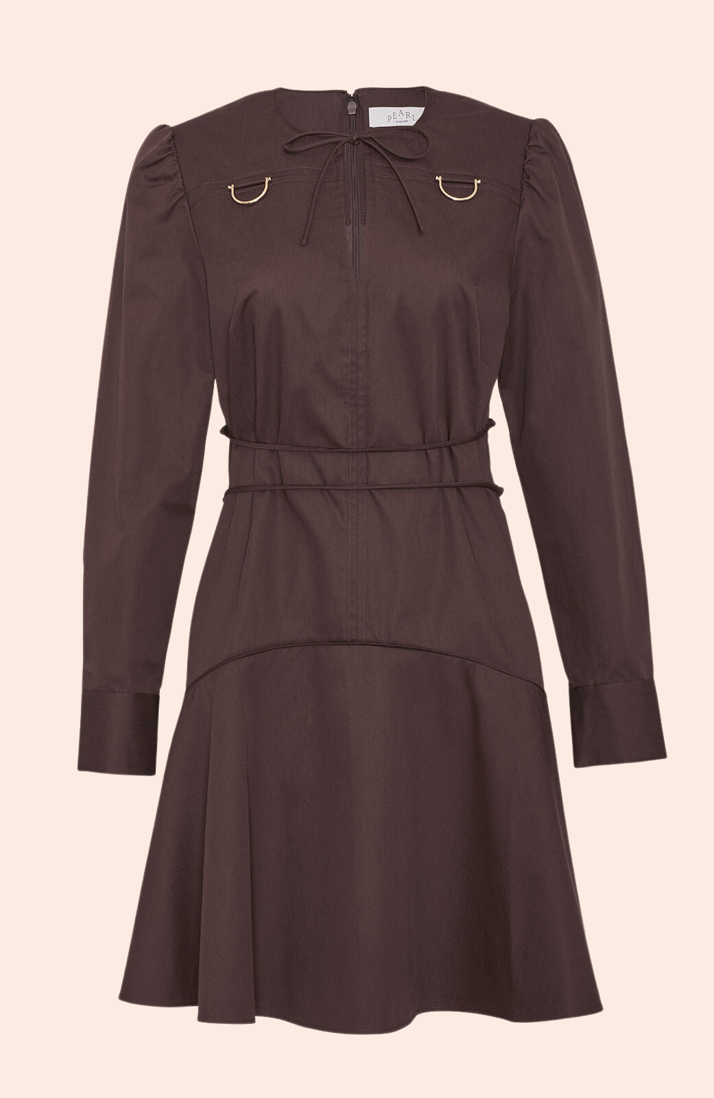 Coated Poplin Tie Detail Dress | Chocolate