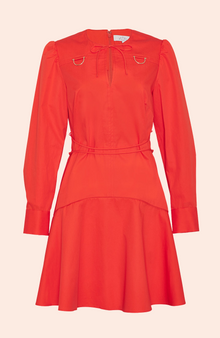 Coated Poplin Tie Detail Dress | Vermillion